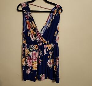 Emerald Floral V-Neck Blouse in Blue and Pink